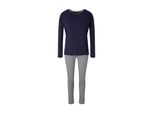 Tom Tailor Damen Pyjama-Set Mit Streifenhose, Blau, Logo Print, Gr. 46