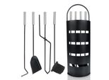 Set Per Caminetto Yuenfong Set Di Accessori Per Caminetto Moderno In Acciaio Inox Da 5 Pezzi, Inclusi Scopa, Pala, Attizzatoio, Pinze E Supporto Con Schermo Per La Privacy, Nero