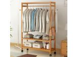 Wisfor Appendiabiti A Rotelle Appendiabiti In Legno Con Asta Appendiabiti E Ripiani, Appendiabiti A Rotelle Appendiabiti A Rotelle Con Ganci E Scarpiera, 78X37X169Cm