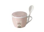 Tazza In Porcellana Con Coperchio E Cucchiaio Fluffy, Coniglietto, 600 Ml