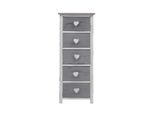 Cassettiera Rebecca Mobili Con Pomelli A Forma Di Cuore, 5 Cassetti In Legno, Grigio E Bianco