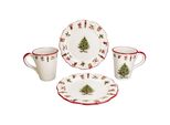 Maestro Natale 4Pc Set Colazione In Ceramica 2 Pers Piatto Tazza Caffè Natale
