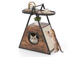 Armadietto Per Gatti Costway, Casetta Per Gatti & Tavolino & Comodino, Armadietto Con Grotta Per Gatti & 2 Tappetini Tiragraffi & 2 Ripiani, Struttura Ad A, Mobili Per Gatti Cani Animali Domestici, 60 X 63 X 76 Cm, Marrone Vintage