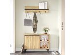 Scarpiera E Appendiabiti Rebecca Mobili Roka 68,5X90X35 Truciolato Pvc Rovere Chiaro Grigio Scuro Moderno Set 2 Pezzi