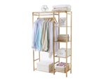 Wisfor Appendiabiti In Bambù, Appendiabiti Con Ripiani, Appendiabiti Con Tenda E Binario Per Vestiti, Portafiori, 90X30X146,6Cm