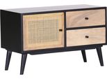 Lowboard Gutmann Factory "Linus", Schwarz (Natur, Schwarz), B:90Cm H:55Cm T:42Cm, Massivholz, Sideboards, Lowboard, Kommode Mit Rattangeflecht
