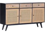 Sideboard Gutmann Factory "Linus", Schwarz (Natur, Schwarz), B:155Cm H:90Cm T:42Cm, Massivholz, Sideboards, Sideboard, Kommode, Breite 155 Cm