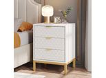 Tribesigns Comodino Moderno, Altezza 65,5 Cm, Comodino Con 3 Cassetti, Comodino Moderno Con Spazio Di Archiviazione Per Camera Da Letto, Soggiorno, Bianco E Oro