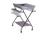 Fasciatoio Portatile Per Neonati, Design Pieghevole, Regolabile In Altezza Con Rotelle, Grigio Con Ruote