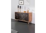 Sideboard Gutmann Factory "Lennon", Schwarz (Natur, Schwarz), B:145Cm H:80Cm T:42Cm, Sideboards, Sideboard, Kommode Mit Echtsteinfurnier Und Messingapplikationen