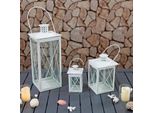 Set Di 3 Lanterne Da Giardino In Metallo Bianco Con Maniglia