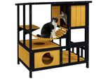 Pawhut Casa Per Gatti In Legno Grotta Per Gatti Villa Per Gatti All'esterno, Capanna In Legno Per Gatti Con Ponte Sospeso, Tetto, Per 1-2 Gatti Fino A 5 Kg, Giallo
