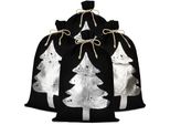 Brubaker Sacco Di Natale Nero Con Abete Argentato - 80 Cm Sacco Regalo Di Natale - Sacco Di Babbo Natale Sacco Di Iuta, 4 Pezzi