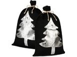 Brubaker Sacco Di Natale Nero Con Abete Argentato - 80 Cm Sacco Regalo Di Natale - Sacco Di Babbo Natale Sacco Di Iuta, 2 Pezzi