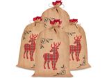 Brubaker Sacco Di Natale Renna Rosso A Scacchi - 80 Cm Sacco Regalo Di Natale - Sacco Di Babbo Natale Sacco Di Iuta, 4 Pezzi