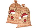Brubaker Sacco Di Natale Renna Rudolph Con Cappello Di Babbo Natale - 80 Cm Sacco Regalo Di Natale - Sacco Di Babbo Natale Sacco Di Iuta, 2 Pezzi