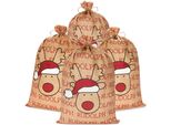 Brubaker Sacco Di Natale Renna Rudolph Con Cappello Di Babbo Natale - 80 Cm Sacco Regalo Di Natale - Sacco Di Babbo Natale In Iuta, 4 Pezzi