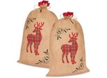 Brubaker Sacco Di Natale Renna Rosso A Scacchi - 80 Cm Sacco Regalo Di Natale - Sacco Di Babbo Natale Sacco Di Iuta, 2 Pezzi