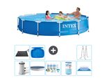 Piscina Intex Con Struttura Rotonda - 366 X 76 Cm - Blu - Inclusa Copertura Della Pompa - Pacchetto Di Manutenzione - Filtro - Copertura Del Terreno - Tappetino Solare - Scaletta