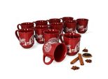 Set Di 12 Tazze Da Vin Brulé Da 0,2 Litri In Ceramica Con Paesaggio Natalizio Rosso, Calibrate