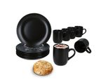 Set Colazione 12 Pezzi Panther In Gres Nero 6 Persone Piatti Tazze Caffè