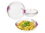 Set Di 6 Piatti Fondi Viola 450Ml In Porcellana 6 Persone Piatti Profondi Pasta Fiori