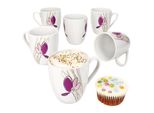 Set Di 6 Tazze Da Caffè Viola 350Ml In Porcellana 6 Persone Fiori Tè Cacao