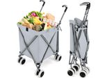 Costway Carrello Spesa Pieghevole 90L/55Kg, Carrello A Mano Con Ruote, Maniglia E Borsa Oxford Rimovibile, Carrello Spesa, Borsa Trolley Grigio