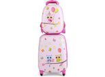 Costway 2 Pezzi Valigia Per Bambini + Zaino, Trolley Per Bambini In Plastica, Valigie Per Bambini, Set Di Valigie Per Bambini, Valigie A Mano, Valigie Da Viaggio, Valigie Rigide Per Bambini E Bambine (Uccelli Rosa, 12"+16"")"