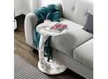 Tavolino 'Holeby' Tavolino A C Con Rotelle Rotondo 56 X Ø 38 Cm Effetto Marmo, Bianco Crema