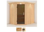 Sauna KARIBU Swantje, beige (naturbelassen), ohne Ofen, (ohne Ofen), Saunen, ohne Ofen