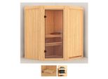 Sauna KARIBU Tomke, beige (naturbelassen), ohne Ofen, (ohne Ofen), Saunen, ohne Ofen