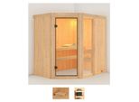 Sauna KARIBU Frigga 1, beige (naturbelassen), ohne Ofen, (ohne Ofen), Saunen, ohne Ofen