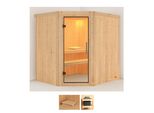 Sauna KARIBU Laila, beige (naturbelassen), ohne Ofen, (ohne Ofen), Saunen, ohne Ofen