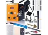 Rosfix 858D Set – Stazione Di Saldatura Ad Aria Calda | 700 W, Controllo Della Temperatura 100-500 °C, Con 3 Ugelli + Saldatore Blue Lark 80 W