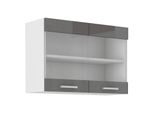 Armadietto Superiore Vetrato Saeed - Larghezza 80 Cm, Grigio / Bianco