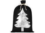 Brubaker Sacco Di Natale Nero Con Abete Argentato - Sacco Regalo Di Natale Da 80 Cm - Sacco Di Iuta Per Babbo Natale, 1 Pezzo