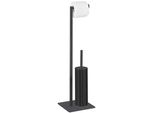 Wc-Garnitur Wenko "Modell Recco", Schwarz, B:20Cm H:71,5Cm L:20Cm, Metall, ReinigungsbüRsten, Standgarnitur, Stahl, Mit Toilettenpapierrollenhalterung Und KlobüRste