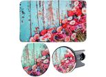 Badaccessoire-Set SANILO Spring, blau (türkis, blau), Holz, Polyester, Kunststoff, Badaccessoires-Sets, bestehend aus WC-Sitz, Badteppich und Waschbeckenstöpsel