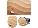 Badaccessoire-Set SANILO Clam, beige (natur, braun), Holz, Polyester, Kunststoff, Badaccessoires-Sets, bestehend aus WC-Sitz, Badteppich und Waschbeckenstöpsel