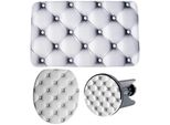 Badaccessoire-Set SANILO Comfort, grau, Holz, Polyester, Polyresin (Kunststein), Badaccessoires-Sets, bestehend aus WC-Sitz, Badteppich und Waschbeckenstöpsel
