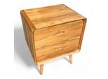Comodino In Legno - Tavolino Comodino - Con Due Cassetti - In Legno Massiccio Di Teak - 50X40X60 Cm