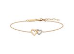 Armband Julie Julsen "925/- Sterling Silber Vergoldet 2 Herzen Zirkonia", Gelb, ArmbäNder, Damen, 19Cm, Silber 925 (Sterlingsilber), GläNzend, Armband