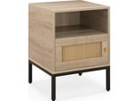 Costway Comodino In Rattan, Comodino Con Ripiano Aperto E Armadietto, Tavolino, Tavolino Da Divano, Console Da Letto In Stile Boho 40 X 40 X 57 Cm (Naturale)