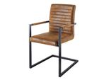 Riess-Ambiente Stuhl Loft - Vintage Braun Armlehnen Eisengestell Esszimmerstuhl Freischwinger Industrial