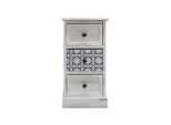 Comodino Rebecca Mobili Con Stampe In Maiolica E 3 Cassetti In Legno Bianco