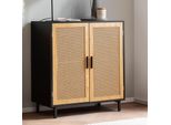 Sideboard 80Cm Mit 2 TüRen In Rattan Wiener Geflecht Design Kommode Schwarz