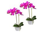 Set Di 2 Piante Artificiali Di Orchidee Phalaenopsis Viola In Vaso Bianco Di Melamina Da 33 Cm