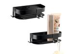 Set Di 2 Mensole Per Doccia Eluno, Mensola Per Bagno Con Ganci In Acciaio Inox Nero Antiruggine