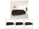 The Living Store Divano A 3 Posti Con Cuscini Nero 180 Cm In Tessuto Microfibra